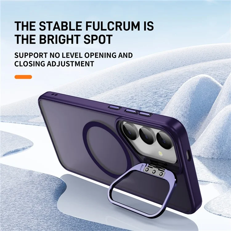For Samsung Galaxy S24+ Magnetic Case with Lens Kickstand Skin-Touch PC + TPU Phone Cover - Dark Purple
