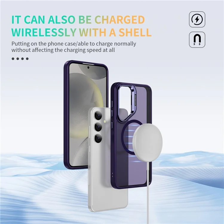 For Samsung Galaxy S24+ Magnetic Case with Lens Kickstand Skin-Touch PC + TPU Phone Cover - Dark Purple