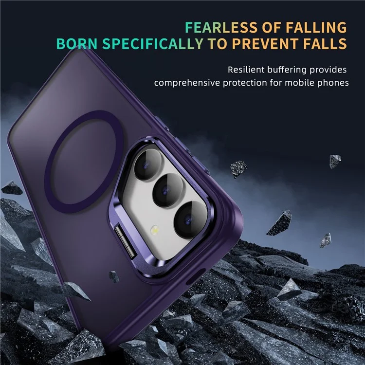 For Samsung Galaxy S24+ Magnetic Case with Lens Kickstand Skin-Touch PC + TPU Phone Cover - Dark Purple