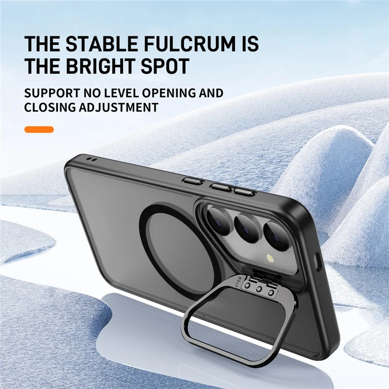 For Samsung Galaxy S24+ Magnetic Case with Lens Kickstand Skin-Touch PC + TPU Phone Cover - Black