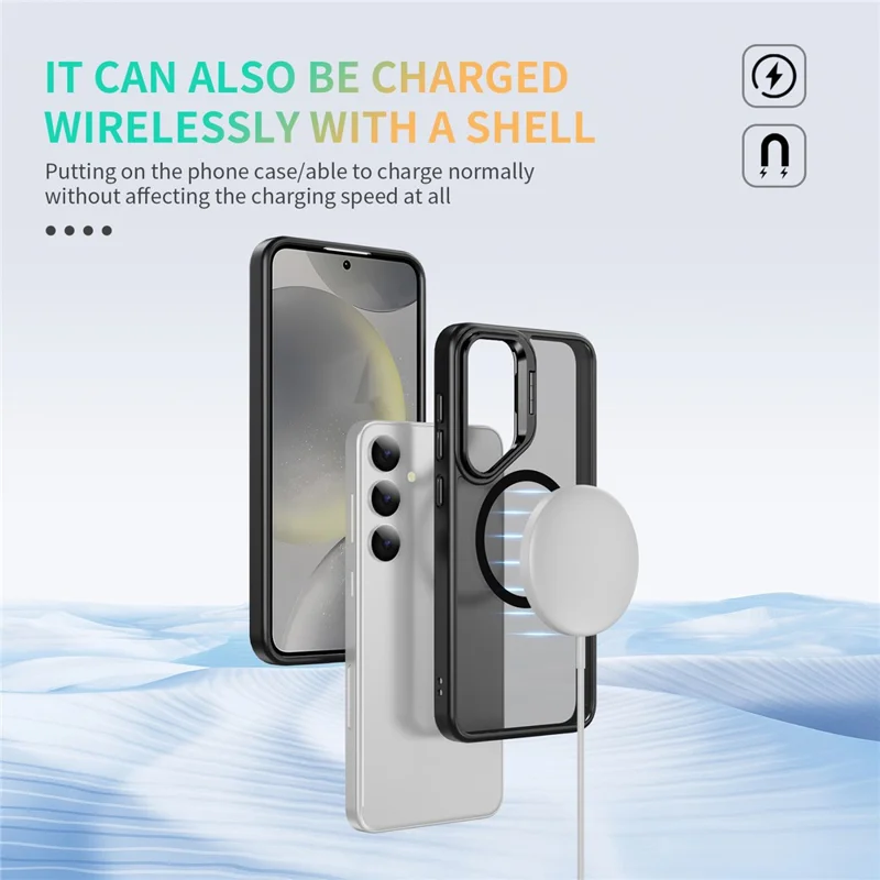 For Samsung Galaxy S24+ Magnetic Case with Lens Kickstand Skin-Touch PC + TPU Phone Cover - Black