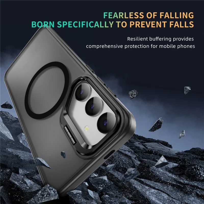 For Samsung Galaxy S24+ Magnetic Case with Lens Kickstand Skin-Touch PC + TPU Phone Cover - Black