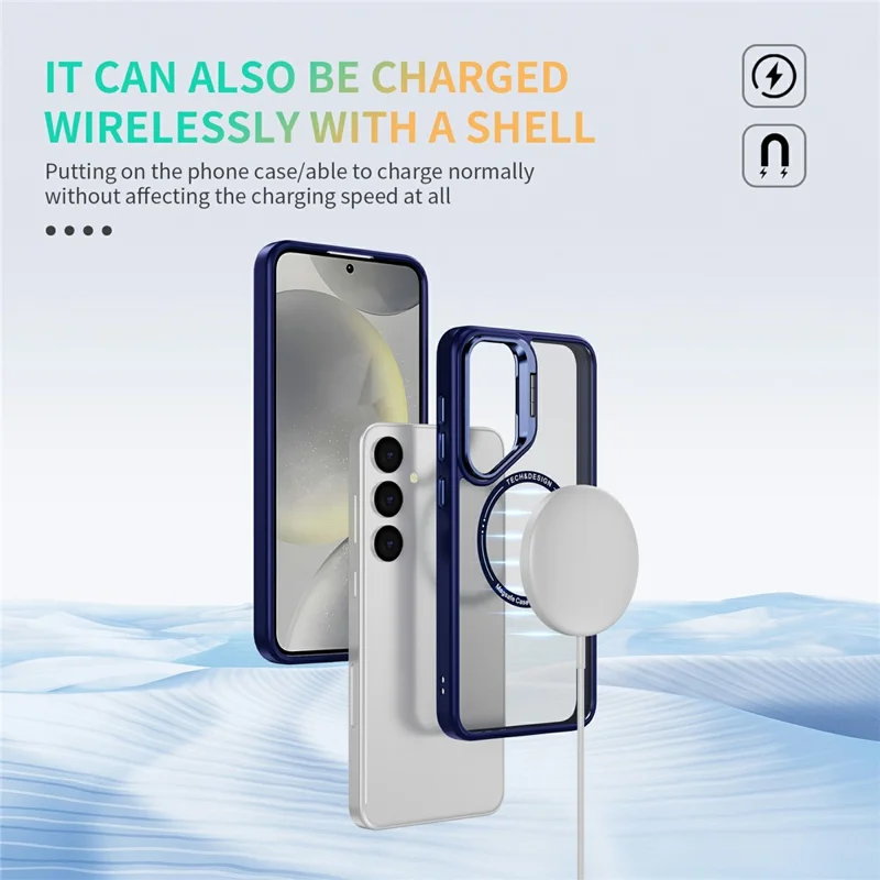 Til Samsung Galaxy S24+ Etui med støtte og gennemsigtig bagside, kompatibel med MagSafe - Safir