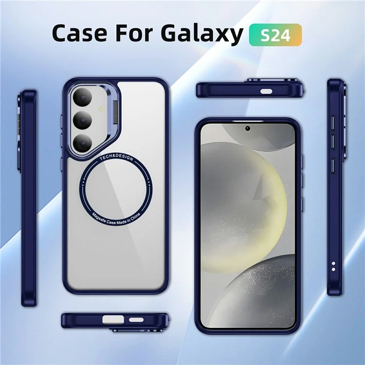 Für Samsung Galaxy S24 Hülle mit Ständer Klare Handyhülle Rückseite kompatibel mit MagSafe - Saphir
