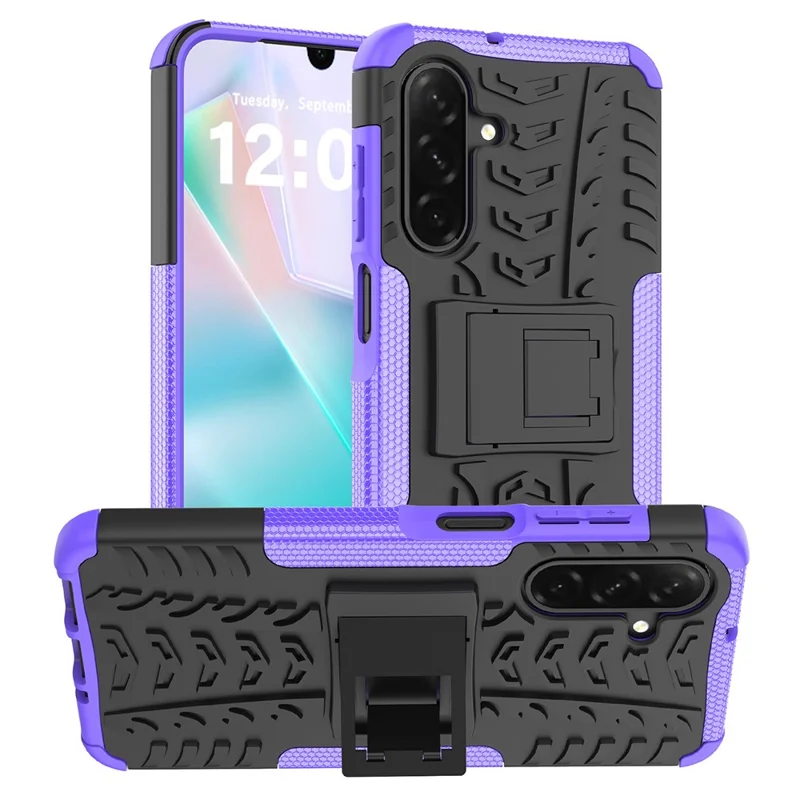 For Samsung Galaxy A26 5G Case Tyre Pattern Design PC + TPU Phone Cover with Kickstand - Purple