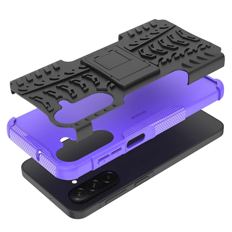 For Samsung Galaxy A26 5G Case Tyre Pattern Design PC + TPU Phone Cover with Kickstand - Purple