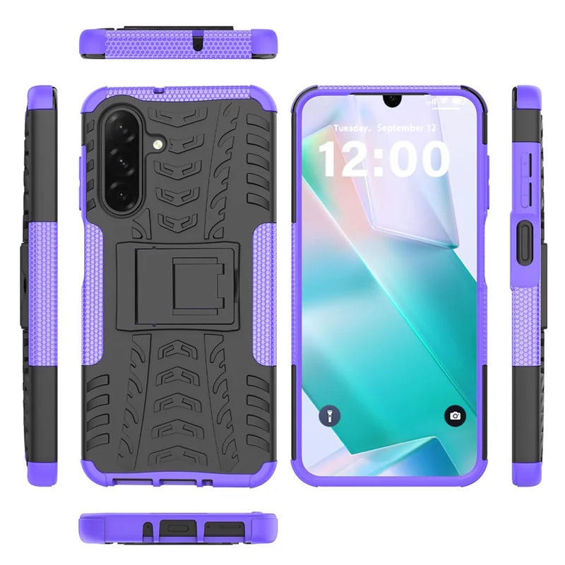 For Samsung Galaxy A26 5G Case Tyre Pattern Design PC + TPU Phone Cover with Kickstand - Purple