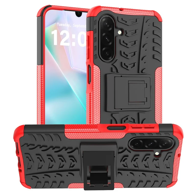For Samsung Galaxy A26 5G Case Tyre Pattern Design PC + TPU Phone Cover with Kickstand - Red