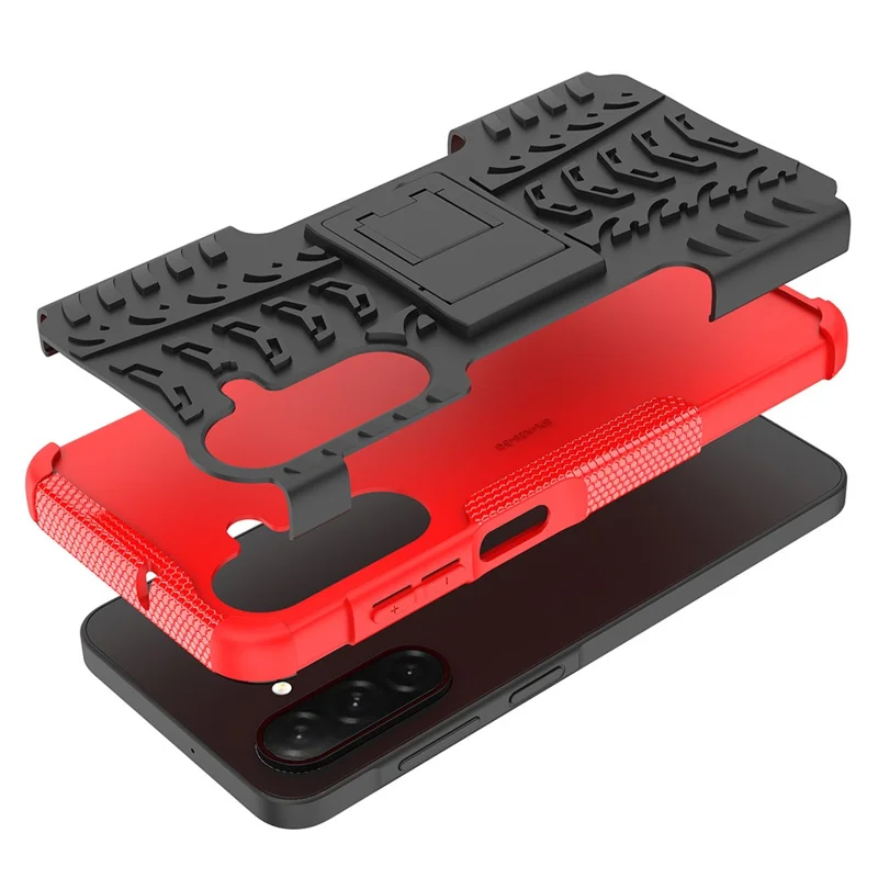 For Samsung Galaxy A26 5G Case Tyre Pattern Design PC + TPU Phone Cover with Kickstand - Red