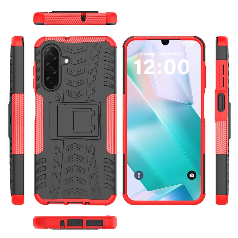 For Samsung Galaxy A26 5G Case Tyre Pattern Design PC + TPU Phone Cover with Kickstand - Red