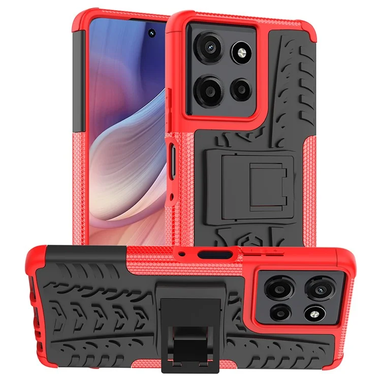 Funda para Motorola Moto G Power (2025) Diseño de patrón de neumático PC + TPU Cubierta de teléfono con soporte - Rojo
