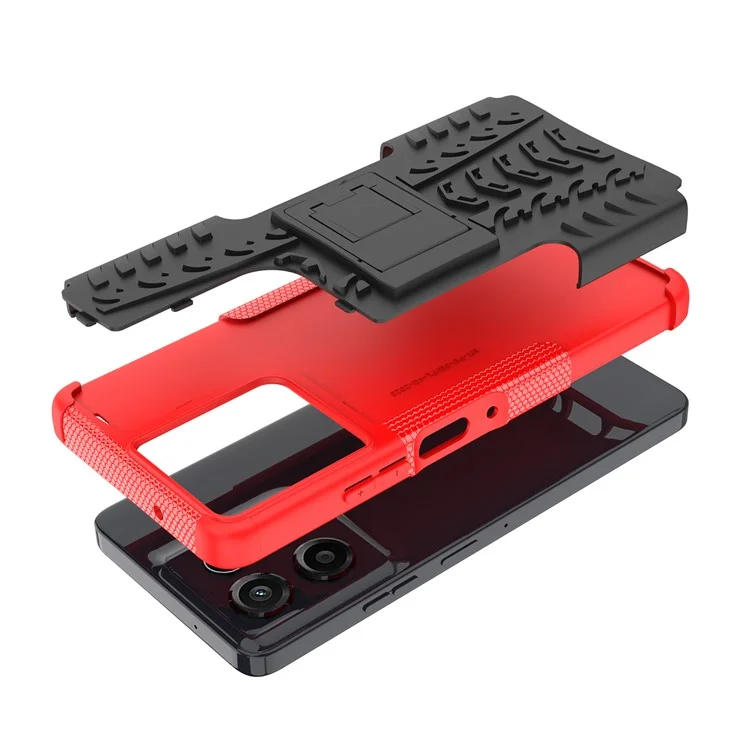 Funda para Motorola Moto G Power (2025) Diseño de patrón de neumático PC + TPU Cubierta de teléfono con soporte - Rojo