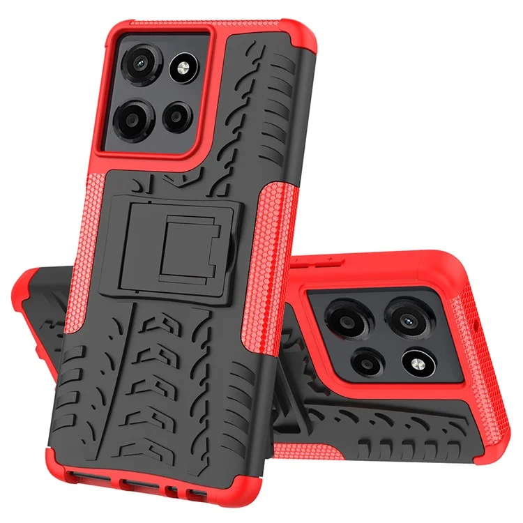 Funda para Motorola Moto G Power (2025) Diseño de patrón de neumático PC + TPU Cubierta de teléfono con soporte - Rojo