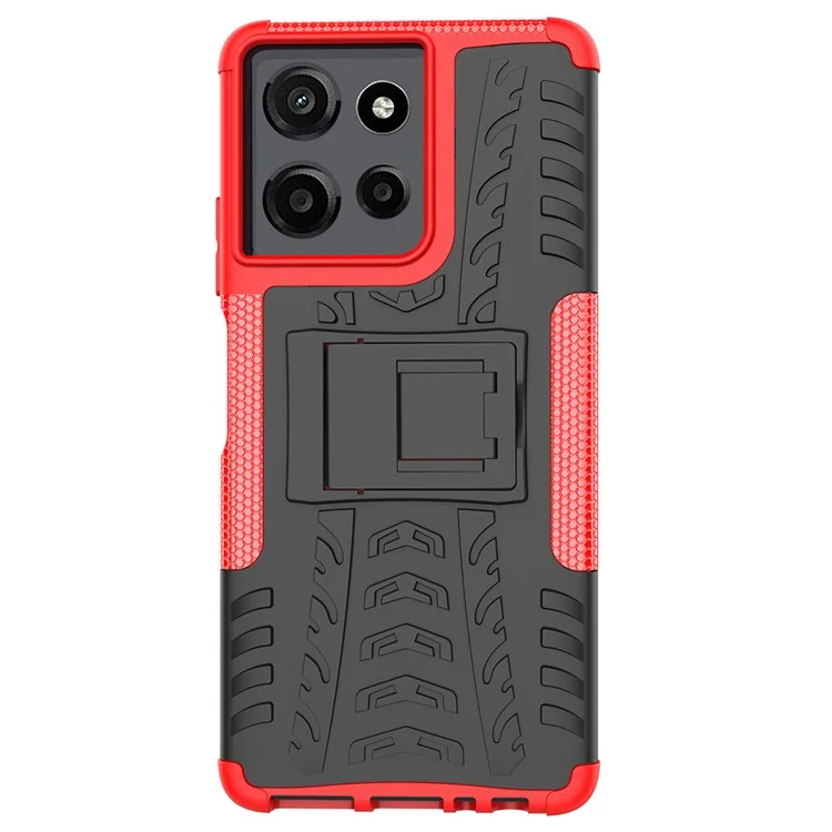 Funda para Motorola Moto G Power (2025) Diseño de patrón de neumático PC + TPU Cubierta de teléfono con soporte - Rojo