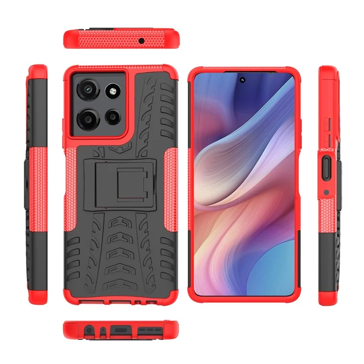 Funda para Motorola Moto G Power (2025) Diseño de patrón de neumático PC + TPU Cubierta de teléfono con soporte - Rojo