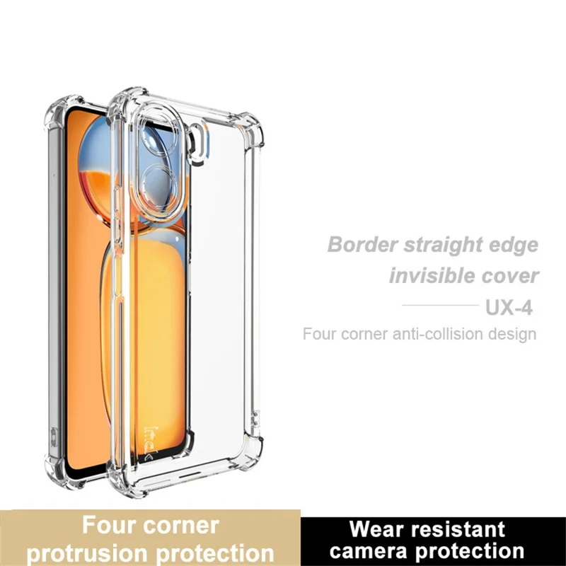 Cover IMAK UX-4 Series per Xiaomi Redmi 13C 4G / Poco C65 4G, Cornice Dritta, Protezione a Quattro Angoli, Antiurto, Trasparente in TPU