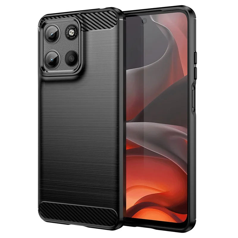 For Motorola Moto G15 4G Case Protective Phone Cover Carbon Fiber Texture Brushed - Black