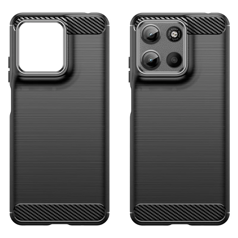 For Motorola Moto G15 4G Case Protective Phone Cover Carbon Fiber Texture Brushed - Black