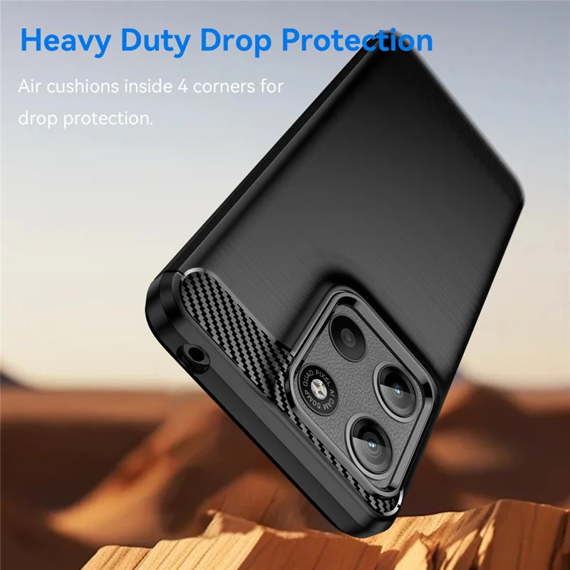 For Motorola Moto G15 4G Case Protective Phone Cover Carbon Fiber Texture Brushed - Black