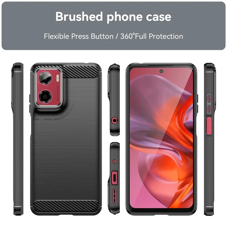 Cover Protettivo per Motorola Moto E15 4G / G05 4G con Texture in Fibra di Carbonio Spazzolata - Nero
