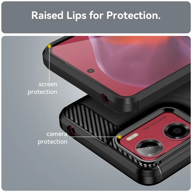 Cover Protettivo per Motorola Moto E15 4G / G05 4G con Texture in Fibra di Carbonio Spazzolata - Nero