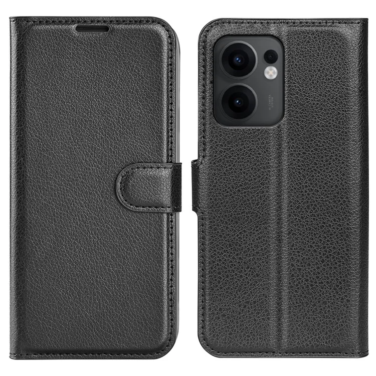 Capa para Oppo Reno13 F 5G Estilo Couro Textura Lichia à Prova de Choque Carteira para Celular - Preto