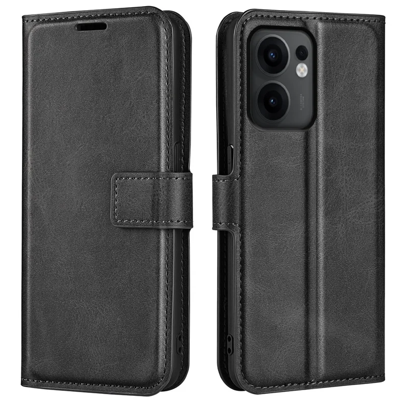 For Oppo Reno13 F 5G (Reno 13 FS 5G) / 4G Stand Case Anti-Scratch Calf Texture Leather Phone Cover - Black