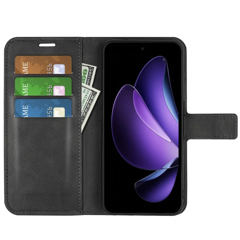 For Oppo Reno13 F 5G (Reno 13 FS 5G) / 4G Stand Case Anti-Scratch Calf Texture Leather Phone Cover - Black