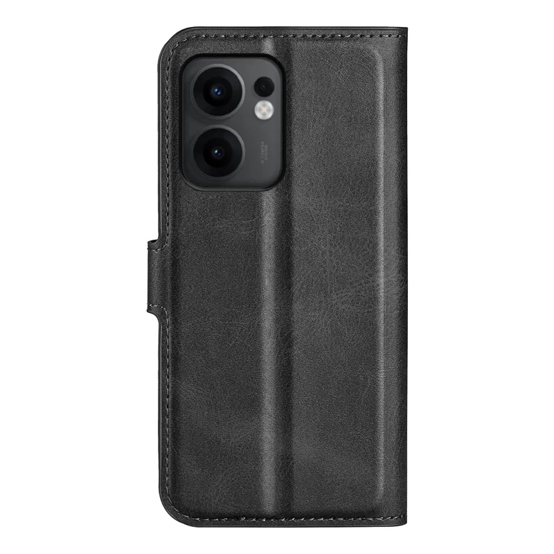 For Oppo Reno13 F 5G (Reno 13 FS 5G) / 4G Stand Case Anti-Scratch Calf Texture Leather Phone Cover - Black