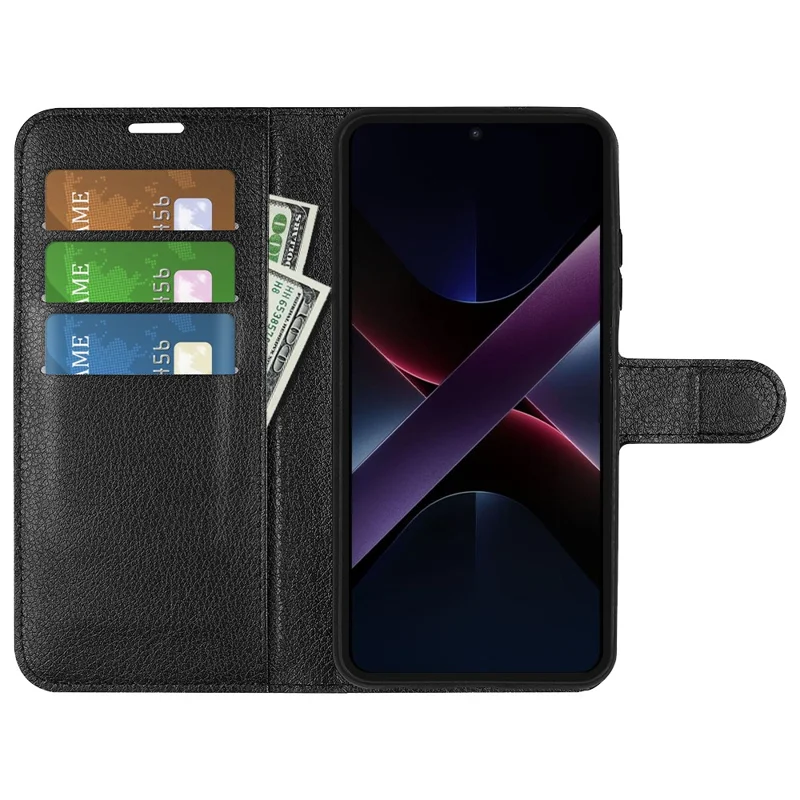 For Xiaomi Poco X7 Pro 5G Case Litchi Texture Shockproof Leather Wallet Phone Cover - Black