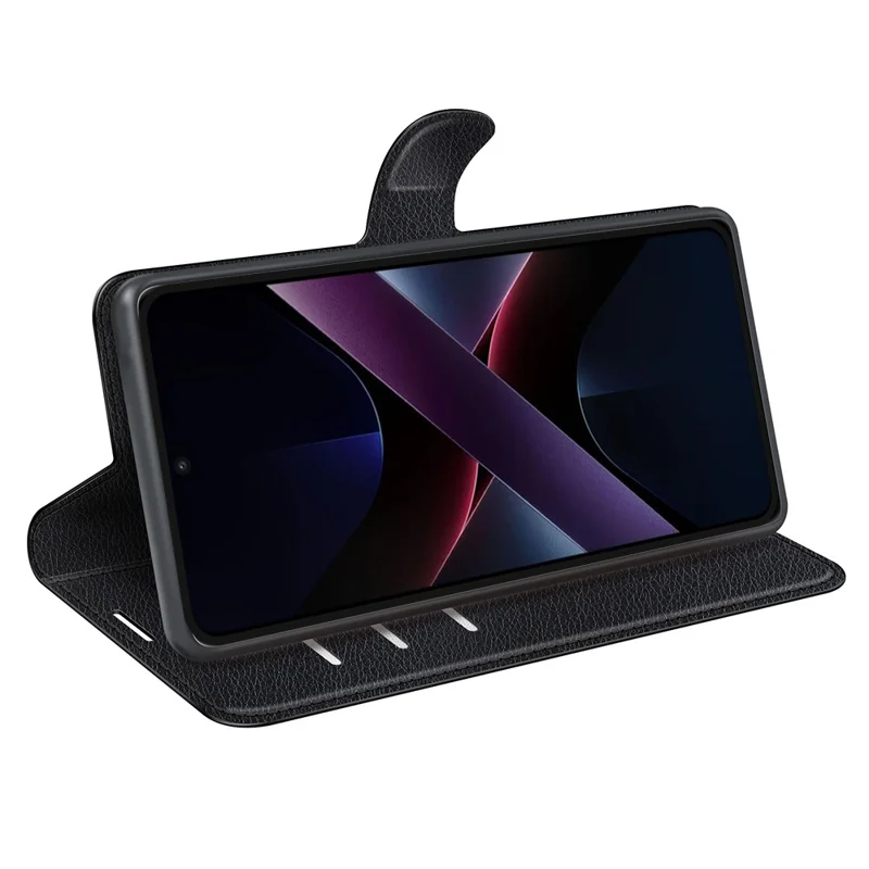 For Xiaomi Poco X7 Pro 5G Case Litchi Texture Shockproof Leather Wallet Phone Cover - Black