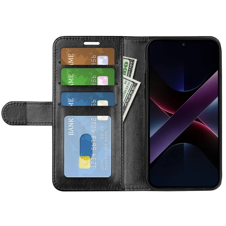 Funda tipo cartera para Xiaomi Poco X7 Pro 5G con textura de cuero de caballo loco, soporte y cubierta para teléfono - Negro