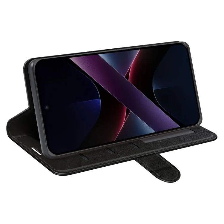 Funda tipo cartera para Xiaomi Poco X7 Pro 5G con textura de cuero de caballo loco, soporte y cubierta para teléfono - Negro