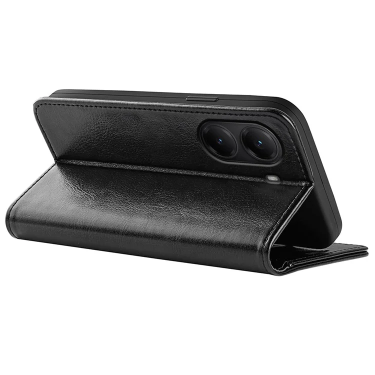 Funda tipo cartera para Xiaomi Poco X7 Pro 5G con textura de cuero de caballo loco, soporte y cubierta para teléfono - Negro