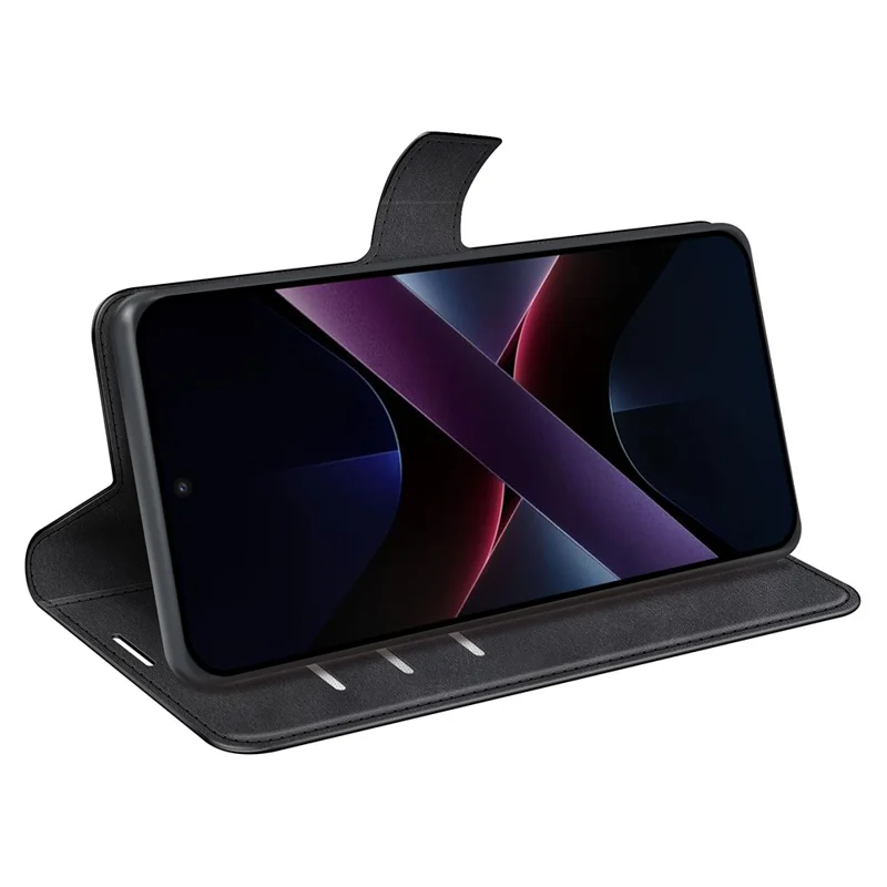 Standhoes voor Xiaomi Poco X7 Pro 5G Anti-Kras Kalfsleren PU Leren Telefoonhoesje - Zwart