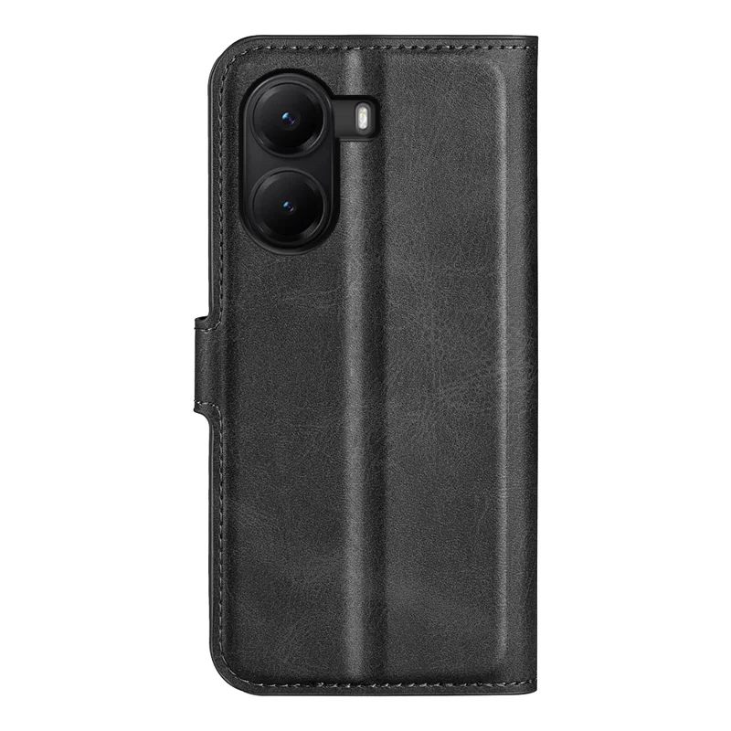 Standhoes voor Xiaomi Poco X7 Pro 5G Anti-Kras Kalfsleren PU Leren Telefoonhoesje - Zwart