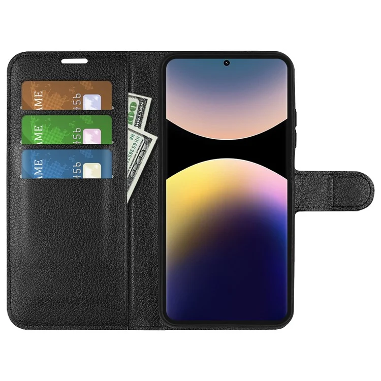 For Xiaomi Redmi Note 14 Pro 4G Case Litchi Texture Shockproof Leather Wallet Phone Cover - Black