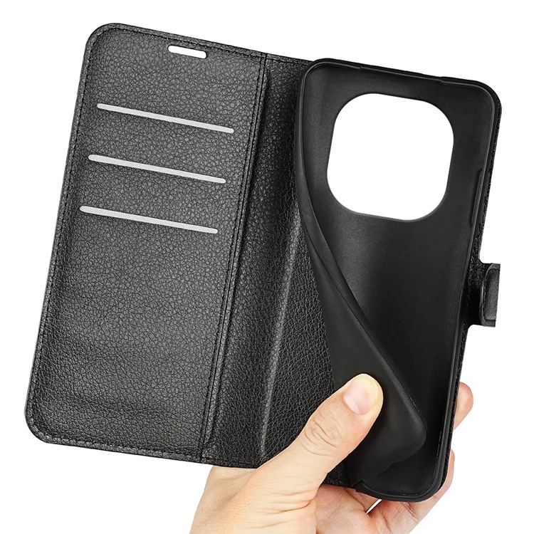 For Xiaomi Redmi Note 14 Pro 4G Case Litchi Texture Shockproof Leather Wallet Phone Cover - Black