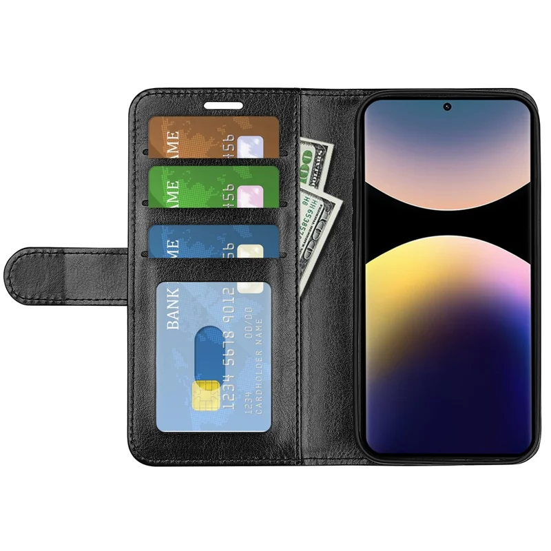 For Xiaomi Redmi Note 14 Pro 4G Wallet Case Crazy Horse Texture Stand Leather Phone Cover - Black