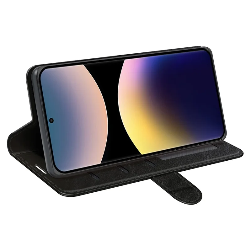 For Xiaomi Redmi Note 14 Pro 4G Wallet Case Crazy Horse Texture Stand Leather Phone Cover - Black