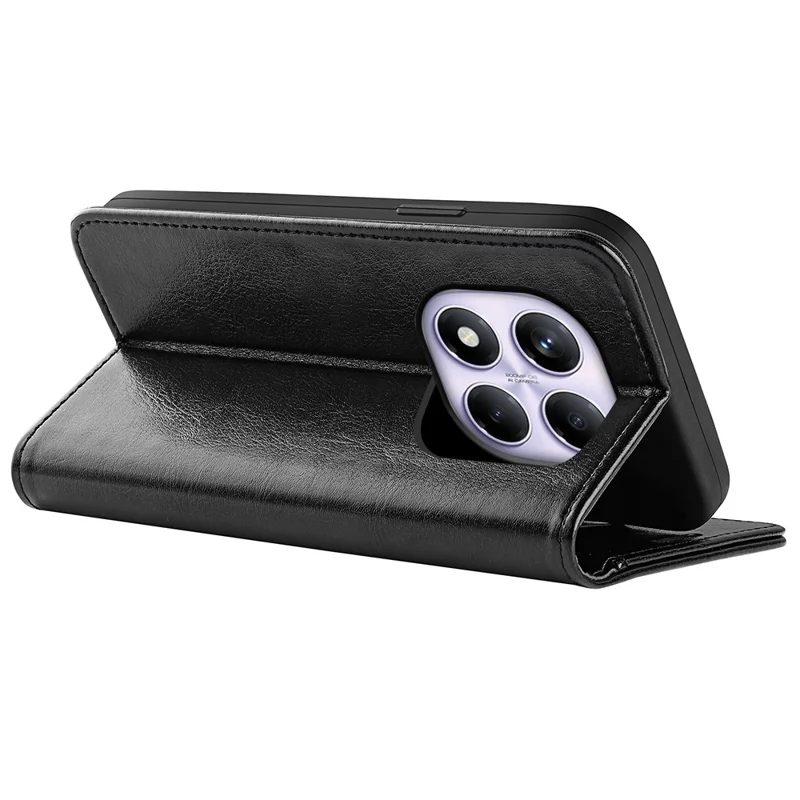 For Xiaomi Redmi Note 14 Pro 4G Wallet Case Crazy Horse Texture Stand Leather Phone Cover - Black