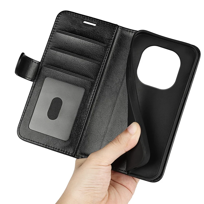 For Xiaomi Redmi Note 14 Pro 4G Wallet Case Crazy Horse Texture Stand Leather Phone Cover - Black