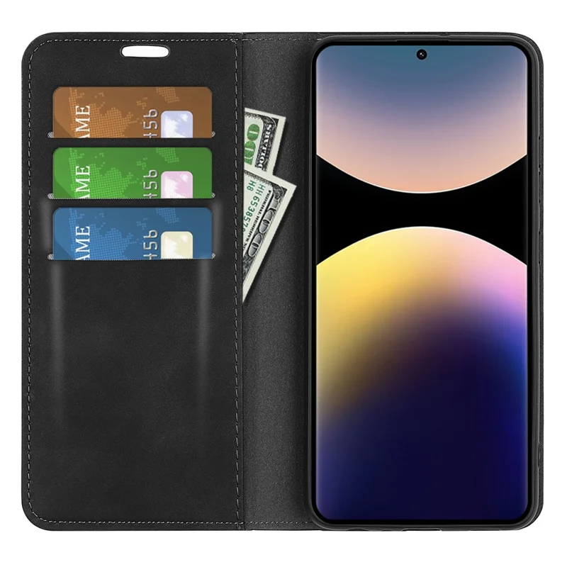 Til Xiaomi Redmi Note 14 Pro 4G Taske af PU Læder med Soft-touch Overflade, Wallet Cover til Telefon - Sort