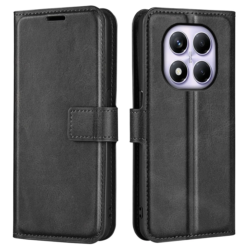 For Xiaomi Redmi Note 14 Pro 4G Stand Case Anti-Scratch Calf Texture Leather Phone Cover - Black