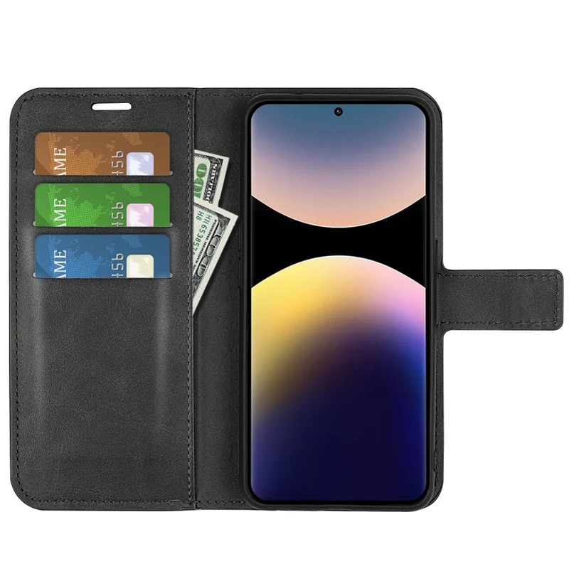 For Xiaomi Redmi Note 14 Pro 4G Stand Case Anti-Scratch Calf Texture Leather Phone Cover - Black