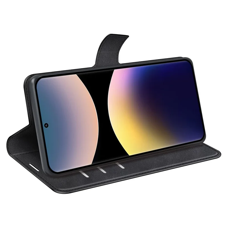 For Xiaomi Redmi Note 14 Pro 4G Stand Case Anti-Scratch Calf Texture Leather Phone Cover - Black