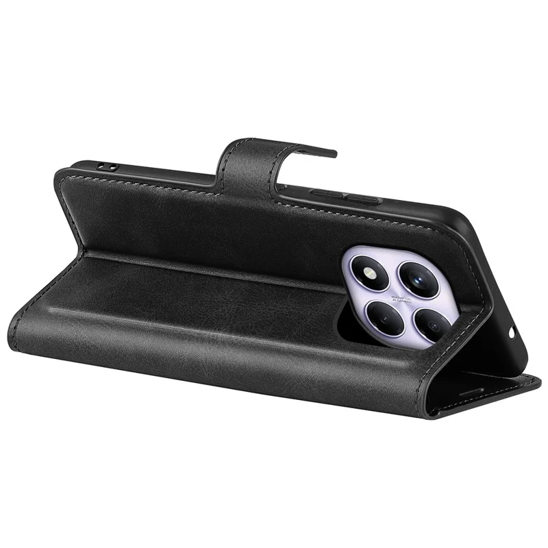 For Xiaomi Redmi Note 14 Pro 4G Stand Case Anti-Scratch Calf Texture Leather Phone Cover - Black