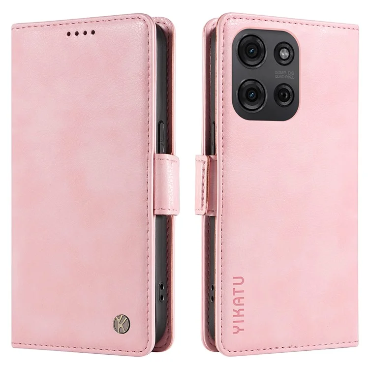 YIKATU YK-007 Cover in Pelle PU con Texture Effetto Cuoio per Motorola Moto G75 5G - Rosa