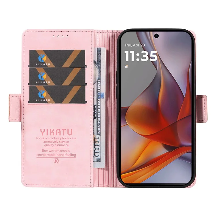 YIKATU YK-007 Cover in Pelle PU con Texture Effetto Cuoio per Motorola Moto G75 5G - Rosa