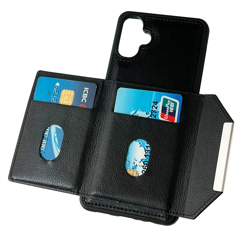 For Samsung Galaxy A06 5G / A06 4G Case Card Bag Kickstand TPU + PU Phone Cover - Black